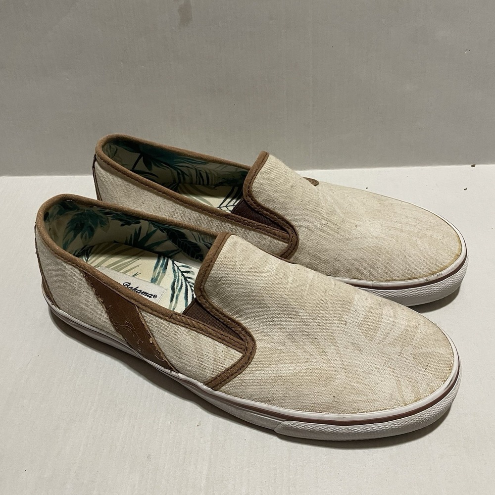 Tommy Bahama Men's Pacific Ridge Slip-On Shoes Size 10 Tan Palm Fronds‎